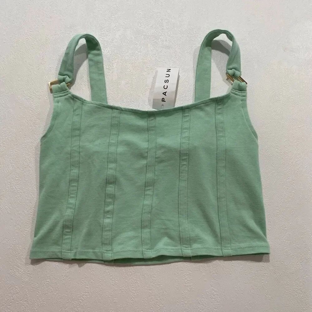 PacSun PAC Cares Green Corset Seam Tank Top Women’s Small NWT Adjustable Straps